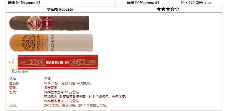 乌普曼|优民 玛瑙 54 Magnum 54 玛瑙 54 Magnum 54 54 × 120 毫米 (4¾″) 罗布图 Robusto