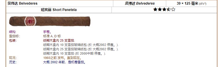 Romeo y Julieta 罗密欧与朱丽叶雪茄 贝伟达 Belvederes 贝伟达 Belvederes 39 × 125 毫米 (4⅞″) 短宾丽 Short Panetela