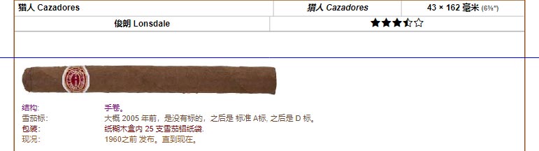 Romeo y Julieta 罗密欧与朱丽叶雪茄 猎人 Cazadores 猎人 Cazadores 43 × 162 毫米 (6⅜″) 俊朗 Lonsdale